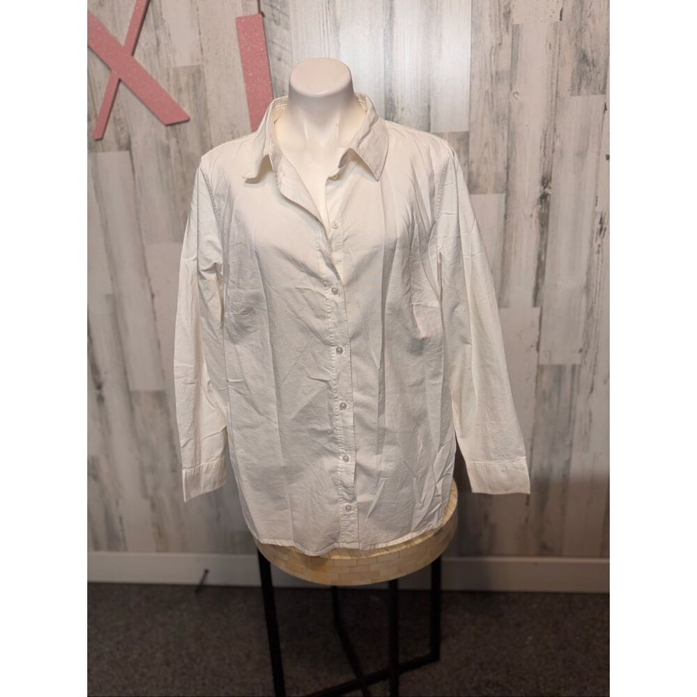 H&M Solid White Button Up Shirt Womens Size Extra Large XL Long Sleeve Cotton Bl - Picture 2 of 7